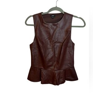 Express Mahogany Faux Leather Peplum Blouse